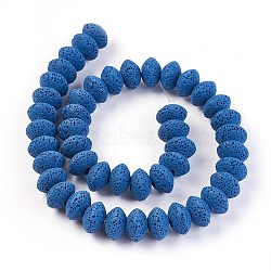 Natural Lava Rock Beads Strands, Dyed, Rondelle, Royal Blue, 15~16x9.5~9.7mm, Hole: 2.5mm, about 42pcs/strand, 15.15 inch~15.55 inch(38.5~39.5cm)(G-I220-17B-01)