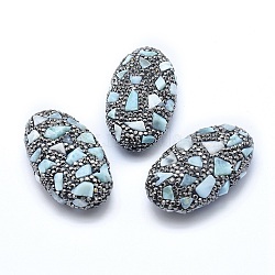 Natural Larimar Beads, with Polymer Clay Rhinestone, Oval, 45~47x25~27x13.5~16mm, Hole: 1~2mm(G-P380-20)