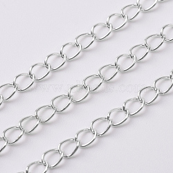 Iron Side Twisted Chain, with Spool, Unwelded, Lead Free, Silver Color Plated, 6x4x0.7mm, about 32.8 Feet(10m)/roll(X-CH-S085-S-LF)