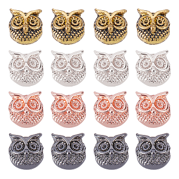 Owl Alloy Beads, Mixed Color, 11x11x9mm, Hole: 1.5mm, 32pcs/box
