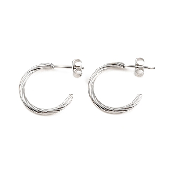 304 Stainless Steel Round Stud Earrings, Half Hoop Earrings, Stainless Steel Color, 20x19x2mm