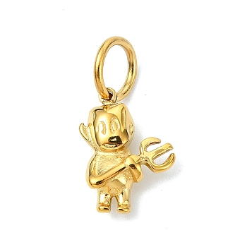 304 Stainless Steel Pendants, Golden, Little Demon with Fork Charm, 13.5x9.5x4mm, Hole: 5mm