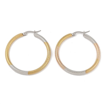 201 Stainless Steel Hoop Earrings, with 304 Stainless Steel Pin, Golden & Stainless Steel Color, 41x3mm