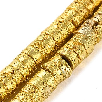 Electroplated Natural Lava Rock Beads Strands, Disc, Heishi Beads, Golden Plated, 6.5x3mm, Hole: 1.4mm, about 137pcs/strand, 15.87''(40.3cm)