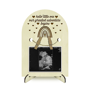 Arch Shape Wood Announcement Picture Frame Stand, for First Time Moms Baby Sonogram Frames, Rainbow, 180x125x4mm, Hole: 10mm