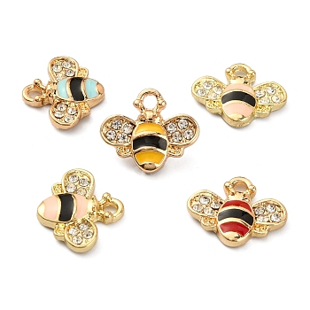 40Pcs 4 Colors Alloy Enamel Pendants, with Crystal Rhinestone, Bees, Mixed Color, 12.5x14.5x3mm, Hole: 1.8mm, 10pcs/color