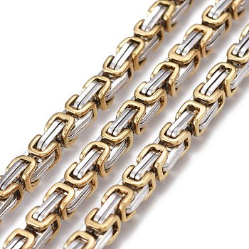 304 Stainless Steel Byzantine Chains, Unwelded, Golden & Stainless Steel Color, 8~11.5x5mm