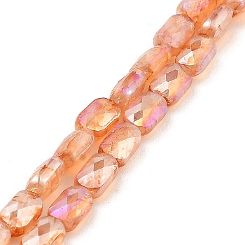 Imitation Jade Glass Beads Strands, AB Color Plated, Faceted, Rectangle, Dark Orange, 7x4.5x3mm, Hole: 1mm, about 70pcs/strand, 19.21''(48.8cm)