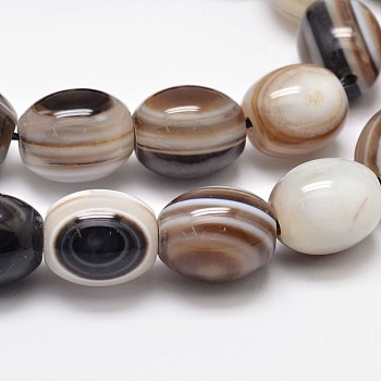Natural Dyed Stripe Agate Oval Bead Strands, Eye Agate Beads, Black, 12x10mm, Hole: 1.5mm, about 34pcs/strand, 15.74 inch