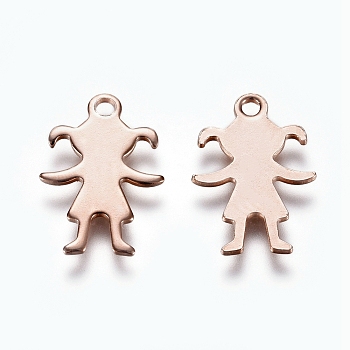 201 Stainless Steel Charms, Girl, Rose Gold, 16x11x0.8mm, Hole: 1.5mm