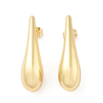 Rack Plating Brass Stud Earrings for Women, Cadmium Free & Lead Free, Long-Lasting Plated, Teardrop, Real 18K Gold Plated, 34x10mm