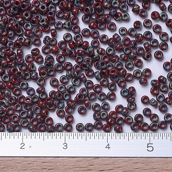 MIYUKI Round Rocailles Beads, Japanese Seed Beads, 11/0, (RR4521) Opaque Red Picasso, 2x1.3mm, Hole: 0.8mm, about 1111pcs/10g