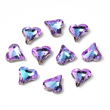 Pointed Back Glass Rhinestone Cabochons, Nail Art Decoration Accessories, AB Color Plated, Faceted, Heart, Orchid, 8x8x3.5mm, about 720pcs/bag