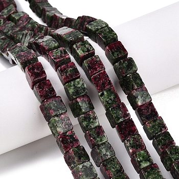 Dyed Natural Sesame Jasper Imitation Ruby in Zoisite Beads Strands, Cube, 8~8.5x8~8.5x8~8.5mm, Hole: 1.2mm, about 47~49pcs/strand, 15.35~15.79''(39~40.1cm)