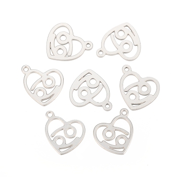 304 Stainless Steel Pendants, Laser Cut, Heart with Constellation, Cancer, 15.5x13x0.8mm, Hole: 1.5mm