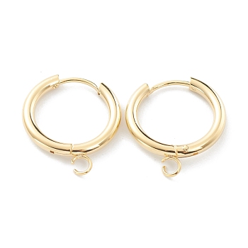 201 Stainless Steel Huggie Hoop Earring Findings, with Horizontal Loop and 316 Surgical Stainless Steel Pin, Real 24K Gold Plated, 21x19x2.5mm, Hole: 2.5mm, Pin: 1mm