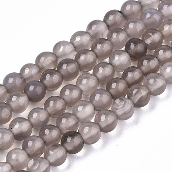 Natural Grey Agate Beads Strands,  Round, 4mm, Hole: 0.5mm, about 91~95pcs/strand, 14.57 inch~15.35 inch(37~39cm)