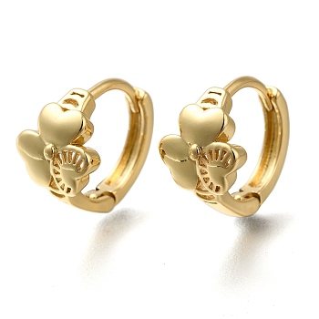 Rack Plating Brass Hoop Earrings, Long-Lasting Plated, Cadmium Free & Lead Free, Real 18K Gold Plated, Clover, 13x15mm