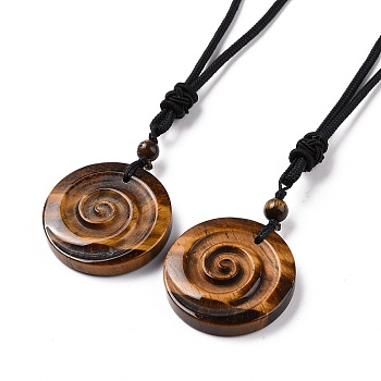 Adjustable Natural Tiger Eye Vortex Pendant Necklace with Nylon Cord for Women, 26.38 inch(67cm)