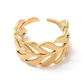 Ion Plating(IP) 304 Stainless Steel Leafy Branch Open Cuff Ring for Women, Golden, Inner Diameter: 17mm