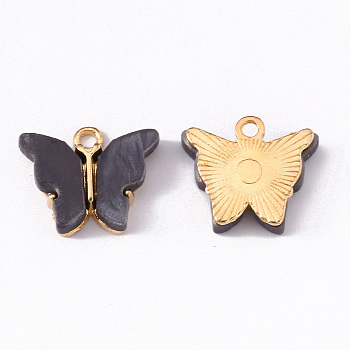 Alloy Enamel Pendants, Butterfly, Light Gold, Slate Gray, 14x16.5x3mm, Hole: 1.6mm