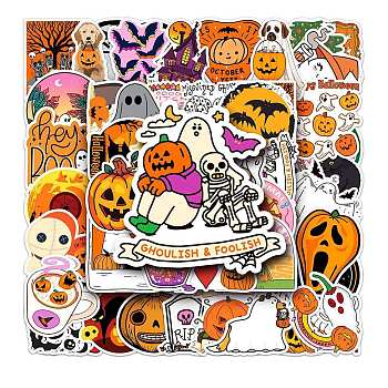 Halloween Themed Waterproof PVC Sticker Labels, Self-adhesive Decals, for Suitcase, Skateboard, Refrigerator, Helmet, Mobile Phone Shell, Colorful, 55~85mm, 50pcs/set