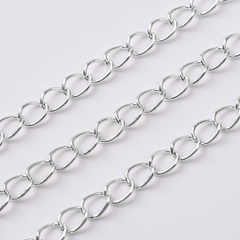 Iron Side Twisted Chain, with Spool, Unwelded, Lead Free, Silver Color Plated, 6x4x0.7mm, about 32.8 Feet(10m)/roll