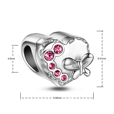 TINYSAND Heart Rhodium Plated 925 Sterling Silver Cubic Zirconia European Large Hole Beads(TS-C-099)-3