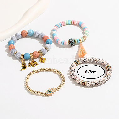 4Pcs 4 Style Plastic Beaded Stretch Bracelet Sets(IU0127-1)-4