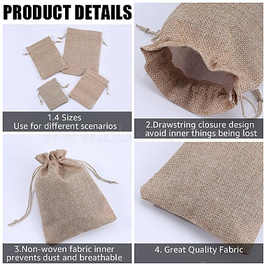 16pcs 4 styles pochettes d'emballage en toile de jute imitation polyester sacs à cordon(ABAG-BBC0001-01B)-6