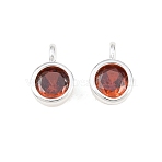 Brass Pave Cubic Zirconia Charms, with Jump Rings, Single Stone Charms, Flat Round Charms, Silver, Red, 9x6x4mm, Hole: 1.8mm(KK-CBABC34-08S-01)