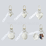 5Pcs Brass Locket & Alloy Star & Acrylic Oval Link Pendant Decorations, with Swivel Clasps, Platinum, Mixed Shapes, White, 80mm(HJEW-YW00470)