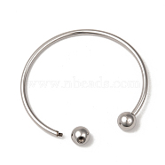 304 Stainless Steel European Style Bangles Making, Cuff Bangles, End with Removable Round Beads, Stainless Steel Color, Inner Diameter: 2-3/8~2-1/2 inch(6~6.5cm)(PPJ-G001-04P)