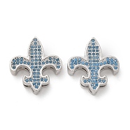 Brass Micro Pave Cubic Zirconia Beads, Fleur De Lis, Cadmium Free & Lead Free, Long-Lasting Plated, Rack Plating, Platinum, 18.5x16x3.5mm, Hole: 1.2mm(KK-C086-05P)