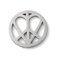 304 Stainless Steel Charms, Peace Sign with Heart, Stainless Steel Color, 12.5x1mm, Hole: 0.6mm(STAS-P338-05P)