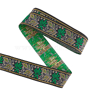 Ethnic Style Embroidery Polyester Ribbons, Leaf Pattern, Green, 1-3/8 inch(34mm), about 7.66 Yards(7m)/Roll(OCOR-WH0067-74I)