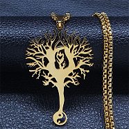 304 Stainless Steel Pendant Necklaces for Women Men, Tree of Life, Golden, 23.54 inch(59.8cm)(NJEW-G123-05G)