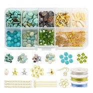 DIY Jewelry Making Kits, Including Mixed Stone Beads, CCB Plastic Pendants, Natural Cowrie Shell Beads, Electroplate Glass Beads Strands, Stainless Steel & Iron Findings, Alloy Clasps and Elastic Thread, Mixed Color, Pendants: 10pcs/set(DIY-FS0001-73)