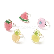 Jelly Color 3D Resin Fruit Adjustable Ring, Brass Jewelry for Women, Mixed Color, US Size 3(14mm)(RJEW-JR00455)