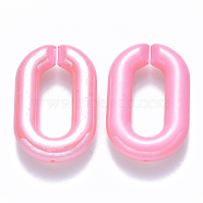 Opaque Acrylic Linking Rings, Quick Link Connectors, for Cable Chains Making, Pearlized, Oval, Pink, 31x19.5x5.5mm, Inner Diameter: 19.5x7.5mm(OACR-S036-006A-H07)