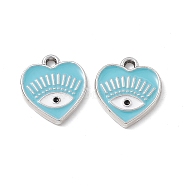 Alloy Enamel Pendants, Platinum, Heart with Eye Charm, Sky Blue, 14.5x13x1.5mm, Hole: 1.6mm(ENAM-K066-08G)