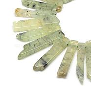 Natural Prehnite Beads Strands, Top Drilled Beads, Rectangle, 20~65x7~15x6~10mm, Hole: 2mm, about 40~45pcs/strand, 15.7 inch(G-R419-19)