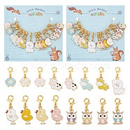 Alloy Enamel Pendant Stitch Markers, Animal Theme Crochet Lobster Clasp Charms, Locking Stitch Marker with Wine Glass Charm Ring, Mixed Shapes, Mixed Color, 2.5~3.5cm, 16pcs/set(HJEW-AB00419)