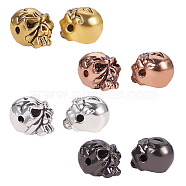 Tibetan Style Alloy Beads, for Halloween, Skull, Antique Rose Gold & Antique Golden & Antique Silver & Gunmetal, 12x9x10mm, Hole: 1.5mm, 4colors, 10pcs/color, 40pcs/box(PALLOY-PH0005-99)