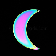 201 Stainless Steel Pendants, Laser Cut, Moon, Rainbow Color, 44x29x1mm, Hole: 1.6mm(STAS-R111-LA623)