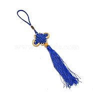 Chinese Knots Polyester Tassel Pendant Decorations, with Plastic Bead, Blue, 270~590x52~57.5x11.5mm(HJEW-WH0011-80D)