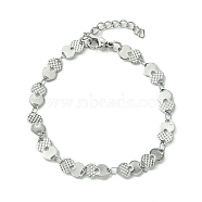 304 Stainless Steel Heart Link Bracelets for Women, Stainless Steel Color, 6-7/8 inch(17.4cm)(BJEW-A007-02P)