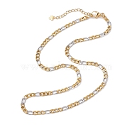 304 Stainless Steel Figaro Chains Necklaces for Men, Golden & Stainless Steel Color, 17-1/8 inch(43.5cm)(NJEW-JN05037)