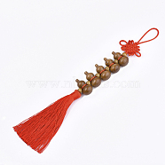 Peach Wood Pendant Decorations, Car Hanging Ornament, with Polyester Tassel, Calabash and Chinese knot , Red, 360mm(HJEW-T001-02)