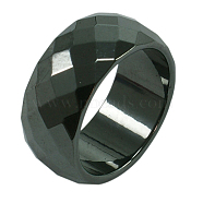 Faceted Hematite Wide Band Ring, Black,  Inner Diameter: 20mm(X-PJR036)